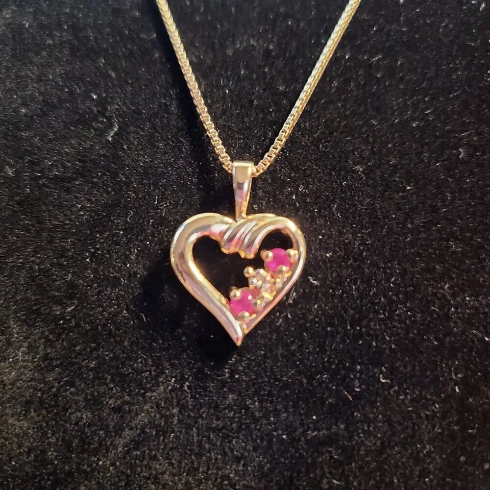 Ross Simons Ruby Diamond Heart Gold over Sterling Silver Pendant Necklace